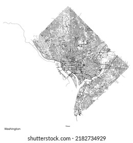 Washington city map with roads and streets, United States. Black and white. Vector outline illustration.