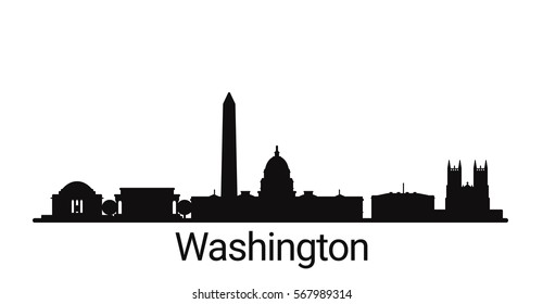 Washington city outline skyline. All Washington buildings - customizable objects, so you can simple change skyline composition. Minimal design.