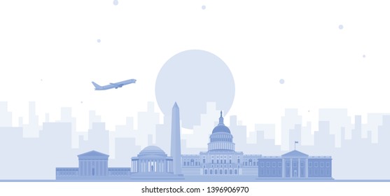 Washington city skyline vector background. Flat trendy illustration