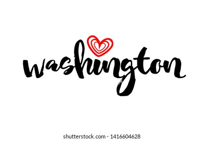 washington city text with red love heart design for typographic icon design suitable for touristic promotion