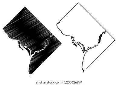 Washington City ( United States cities, United States of America, usa city) map vector illustration, scribble sketch City of Washington, D.C. (District of Columbia) map