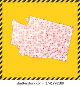 Washington closed - virus danger sign. Lockdown US state icon. Black striped border around map with virus spread concept. Vector illustration.