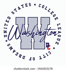 Washington  college typography for t-shirt. Newyork slogan tee shirt, sport apparel print. NY vintage graphics. Vector illustration.