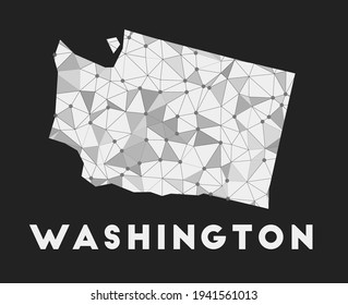 Washington - communication network map of US state. Washington trendy geometric design on dark background. Technology, internet, network, telecommunication concept. Vector illustration.