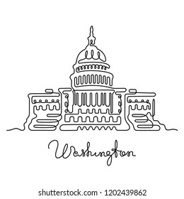 Washington Continuous Line Drawing. Capitol Building 