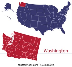 Washington counties vector map with USA map colors national flag