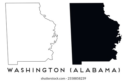 Washington County Alabama map outline and black silhouette vector