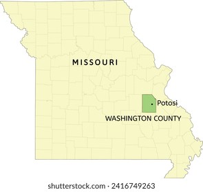 Washington County and city of Potosi location on Missouri state map