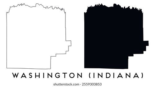 Washington County, Indiana map outline and black silhouette vector