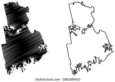 Washington County, Maine (U.S. county, United States of America, USA, U.S., US) map vector illustration, scribble sketch Washington map