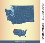 Washington county map vector outline with counties names labeled and USA map in blue background