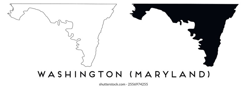 Washington County, Maryland map outline and black silhouette vector