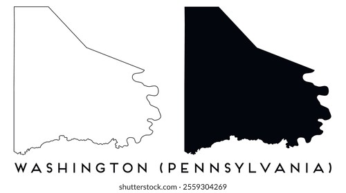 Washington County, Pennsylvania map outline and black silhouette vector