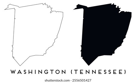 Washington County, Tennessee map outline and black silhouette vector