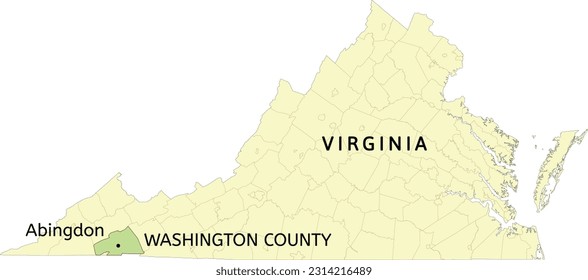 Washington County and town of Abingdon location on Virginia state map