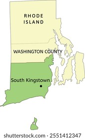 Washington County e cidade de South Kingstown localização no mapa do estado de Rhode Island