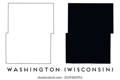 Washington County, Wisconsin map outline and black silhouette vector