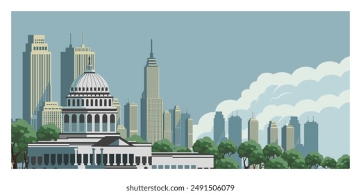 Washington DC background illustration for travel post card