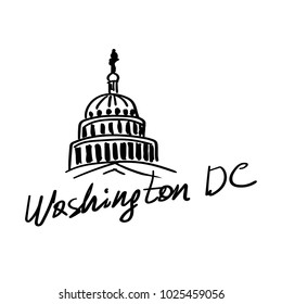 Washington DC Beautiful Sketched Icon Famous Hand-drawn Landmark City Name Lettering Vector Illustration. US Capitol. World Famous Cities Logos Collection