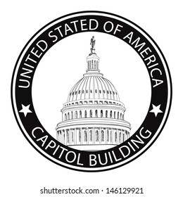 Washington DC Capitol landscape, USA. Grunge Rubber Stamp Sign (Capitol hill, U. S. Capitol dome) 