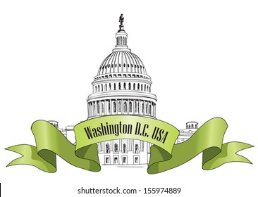 Washington DC Capitol landscape, USA. Hand Drawn Pencil Vector Illustration. 