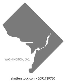 Washington DC city map grey illustration silhouette shape