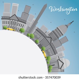 Washington DC city skyline with Gray Landmarks and Copy Space. Business travel and tourism concept with place for text. Image for presentation, banner, placard and web site. Vector illustration.