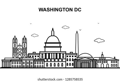 Washington DC City Tour Cityscape Skyline Line Outline Illustration