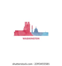 Washington D.C. city US watercolor cityscape skyline panorama vector flat modern logo icon. USA, capital of America emblem with landmarks and building silhouettes. Isolated graphic