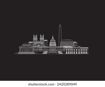 Washington DC cityscape line art style vector illustration