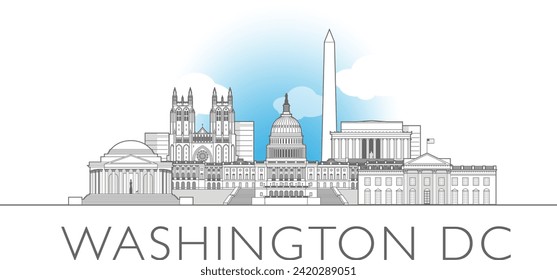 Washington DC cityscape line art style vector illustration