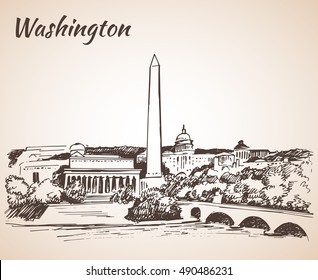 Washington DC cityscape - sketch. Isolated on white background