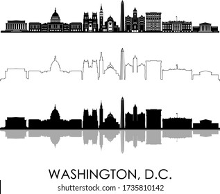 WASHINGTON D.C. Columbia City Skyline Silhouette Cityscape Vector