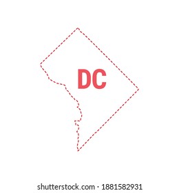 Washington, DC or District of Columbia US state map outline dotted border. Vector illustration. Two-letter state abbreviation.