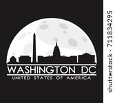 Washington DC Full Moon Night Skyline Silhouette Design City Vector Art Background Illustration.