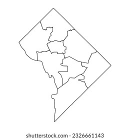 Mapa de Washington DC con barrios. Ilustración vectorial.