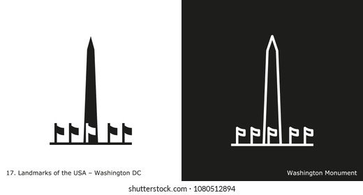 Washington DC - Washington Monument. Famous American Landmark Icon In Line And Glyph Style.