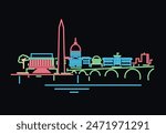 Washington DC neon light skyline vector illustration