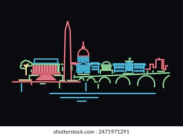 Washington DC neon light skyline vector illustration