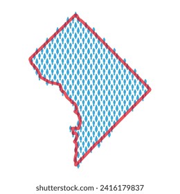 Washington DC population map. Stick figures people map with bold red translucent state border. Pattern of men and women icons. Isolated vector illustration. Editable stroke.