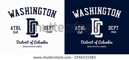 Washington, D.C. print for t-shirt. Athletic tee shirt graphics. Vintage sport apparel print. Vector illustration.