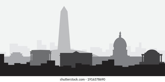 Washington DC skyline, District of Columbia, USA. Flat design vector illustration.