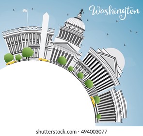 Washington DC Skyline with Gray Buildings and Copy Space. Vector Illustration. Business Travel and Tourism Concept with Historic Architecture. Image for Presentation Banner Placard and Web Site.