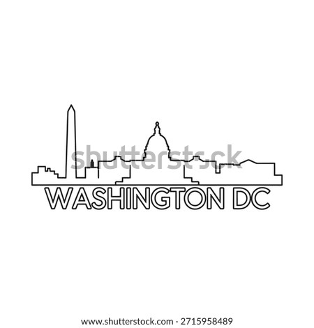 Washington dc skyline illustration with iconic monuments and city outline