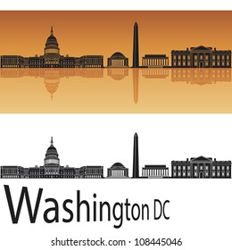 Washington DC skyline in orange background in editable vector file