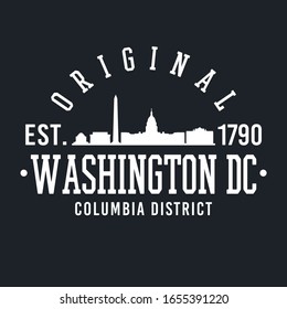 Washington DC Skyline Original. A Logotype Sports College and University Style. Illustration Design.