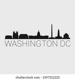 Washington DC. Skyline Silhouette City. Design Vector. Famous Monuments Tourism Travel. Buildings Tour Landmark.