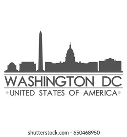 Washington DC Skyline. Silhouette Design City Vector Art. Landmark Famous Buildings.