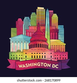 Washington Dc skyline. Vector illustration