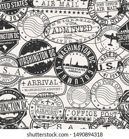 Washington DC Stamps. City Stamp Vector Art. Postal Passport Travel. Design Set Pattern.